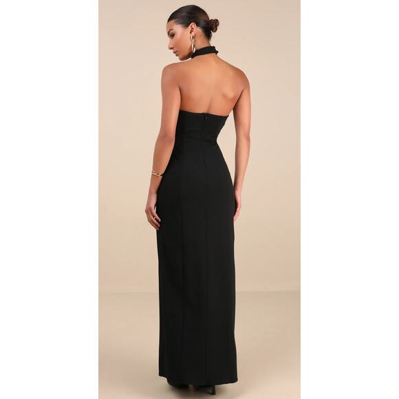 NWT Lulus Seraphina Black Asymmetrical Column Maxi Dress Formal Black Tie Medium - Picture 5 of 10